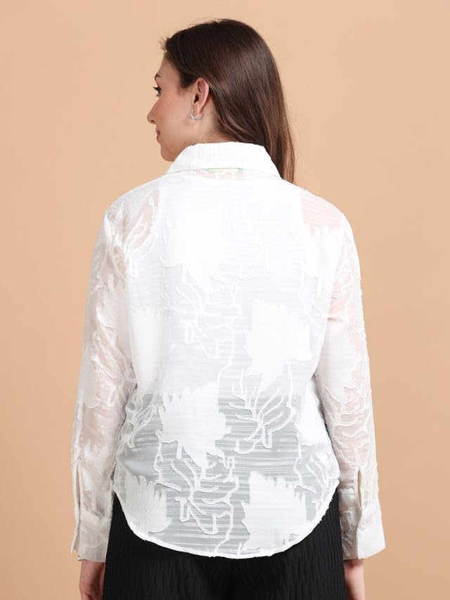 Image of Glam & Chique Women's Sheer Textured Button-Down Shirt XS-2XL