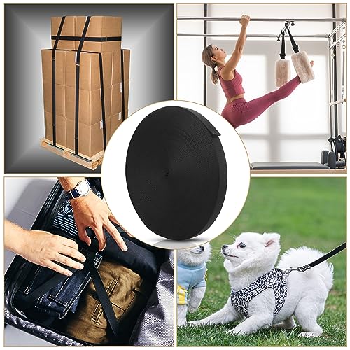 LOEQIAN Black Nylon Webbing Strap 1 Inch 55 Yards Heavy Duty Nylon Strapping, Durable Flat Webbing Strapping for Dog Leash, Collars, Seat Belt, Backpack Handles, Outdoor DIY Crafts (2.5cm x 55 Yards)