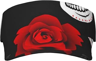 Skulls and Roses Printed Visor Hats for Women Adjustable Sun Protection Visor for Golf Tennis Running Summer Beach, Black, One Size, Black, One Size