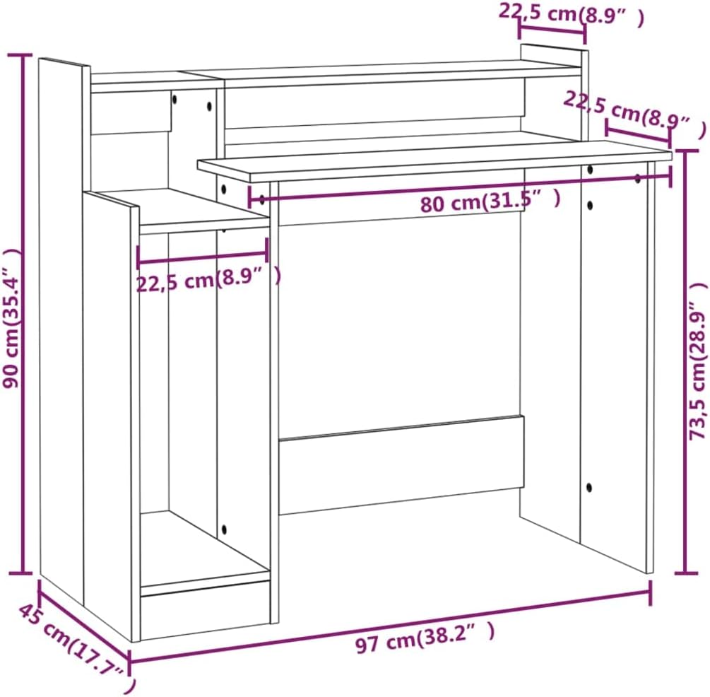 vidaXL Black Engineered Wood Standing Desk with Integrated LED Lights, Modern Design Study Desk and Computer Table for Office