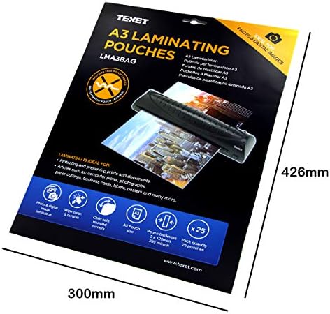 Texet A3 laminating pouches (2 x 125 microns)