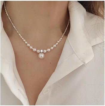 Jewelry Necklace 925 Sterling Silver Embellished with Silver Coins, Mother Beibei Pearl Necklace, Female French Niche Light Luxury Collarbone Chain Necklace