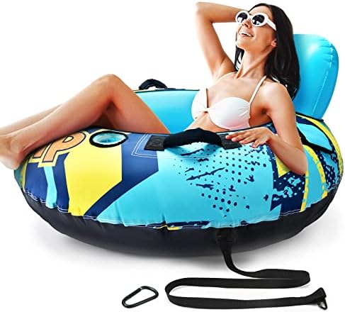 SULDUO 53" Heavy Duty River Tube with Premium Canvas Cover, Inflatable Water Tubes for Floating, Tubing Floats for River Pool Lake, River Rafts with 2 Cup Holders, 2 Grip Handles for Adults