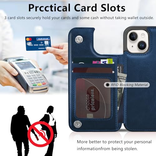 TopPerfekt Wallet Case for iPhone 12 and 12 Pro 6.1", Compatible with MagSafe, Wireless Charging, Leather Card Holder Kickstand Protective Cover Magnetic Phone Flip Case-Blue by TopPerfekt - Used condition - Image 3