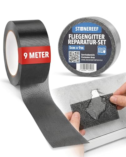 Fliegengitter Reparatur Set 5 cm × 9 m selbstklebendes Fiberglas Reparaturband für Moskitonetz Fenster & Türen wetterfest UV-beständig Fliegennetz Flicken Insektenschutz Reparaturband