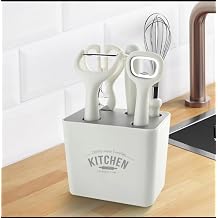 Kitchen Gadgets, 6 Pieces Multifunctional Kitchen Utensil Set, with Fruit Knife, Paring Knife, Scissors, Whisk, Bottle Opener, and Kitchenware Rack, Dishwasher Safe, BPA Free, White
