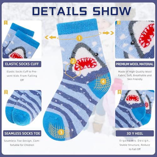Image of Eocom Kids Wool Socks For Boys Girls Warm Hiking Thermal Winter Cozy Soft Thick Toddlers Crew Boot Socks 6 Pairs