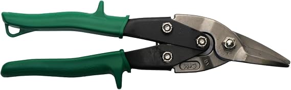 ToolPro Aviation Snips Right Cut - Heavy Duty Tin Snips for Cutting Sheet Metal, Aluminum and Vinyl - Forged Serrated Blades, Ergonomic Non-Slip Grip and Safety Latch for HVAC, Gutter and DIY (Green)