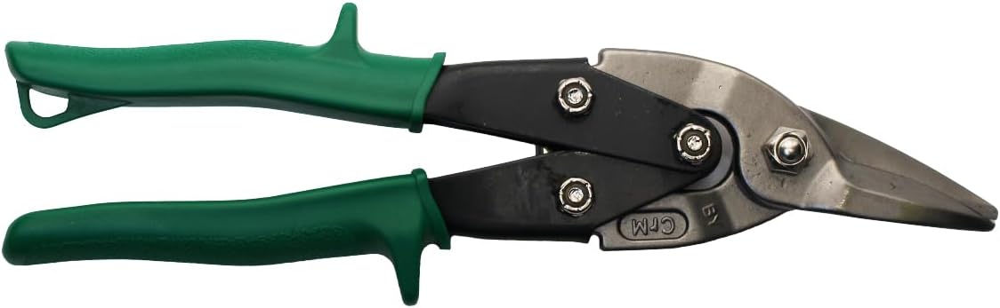 ToolPro Aviation Snips Right Cut - Heavy Duty Tin Snips for Cutting Sheet Metal, Aluminum and Vinyl - Forged Serrated Blades, Ergonomic Non-Slip Grip and Safety Latch for HVAC, Gutter and DIY (Green)