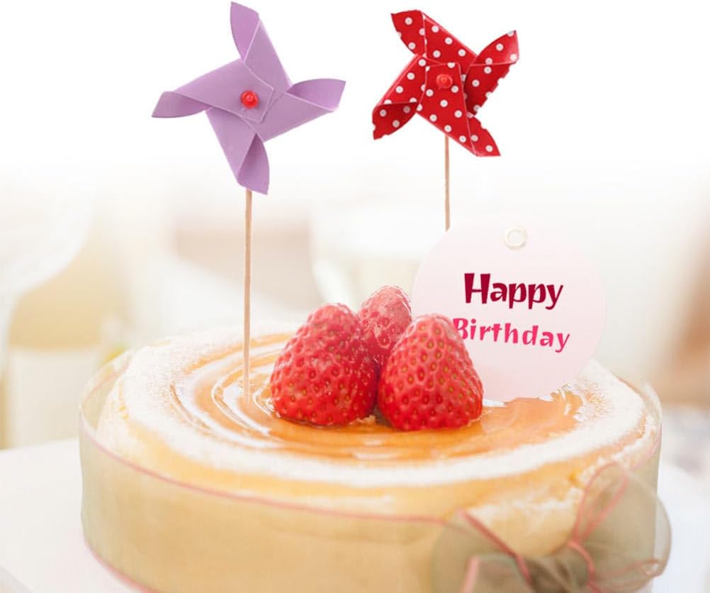 Amosfun Windmill Cake Toppers 4.72 Inch Decorative Cupcake Picks for Birthday Wedding Party Cake Decoration Food Accessories