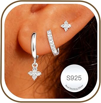 AVOTTO 3 Pairs Earrings Gifts Sterling Silver Stud Hoops Earrings for Women Hypoallergenic Hoop Stud Earrings Small Silver Huggie Hoop Earring Set for Multiple Piercings Jewellry Birthday Gifts