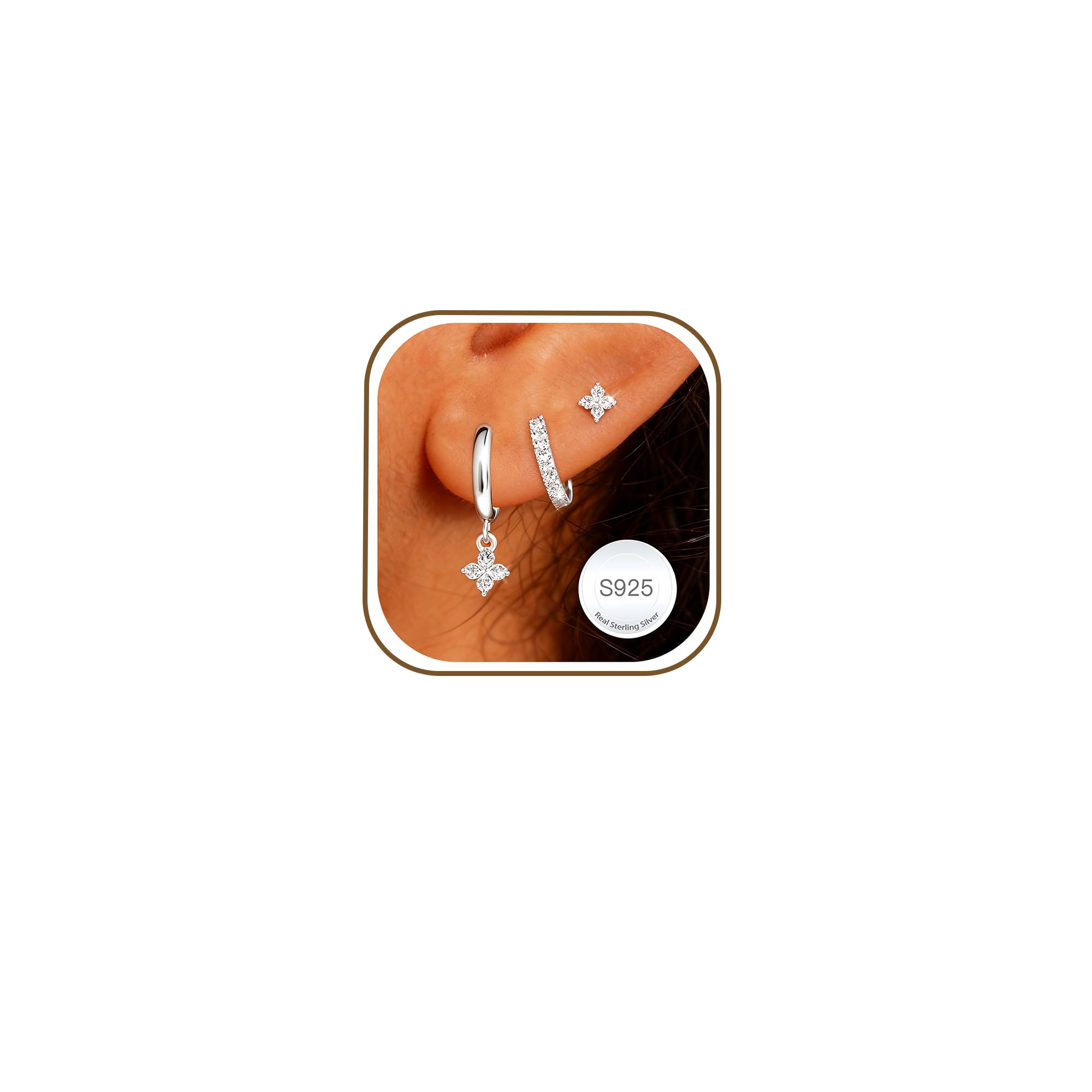 AVOTTO 3 Paar Ohrringe Ohrstecker Silber 925 für Damen Hypoallergen Gold Ohrring Ohrstecker Stacks Silver Huggie Ohrringe Silber 925 mehrere Piercings