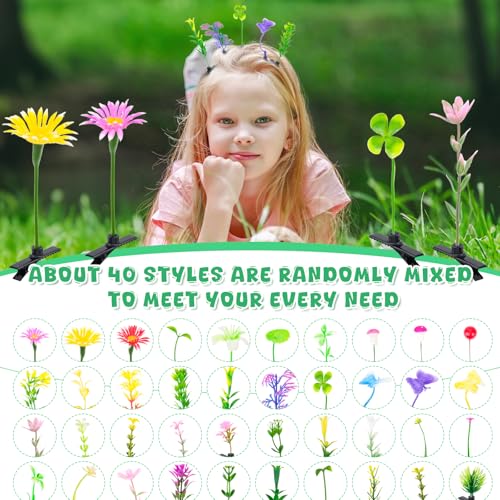 Pinzas para el cabello Hysagtek Bean Sprouts Rave, 120 piezas | Estilo mixto, diseño de plantitas, brochecitos de césped, setas y mariposas, para mujeres y niñas miniatura 3