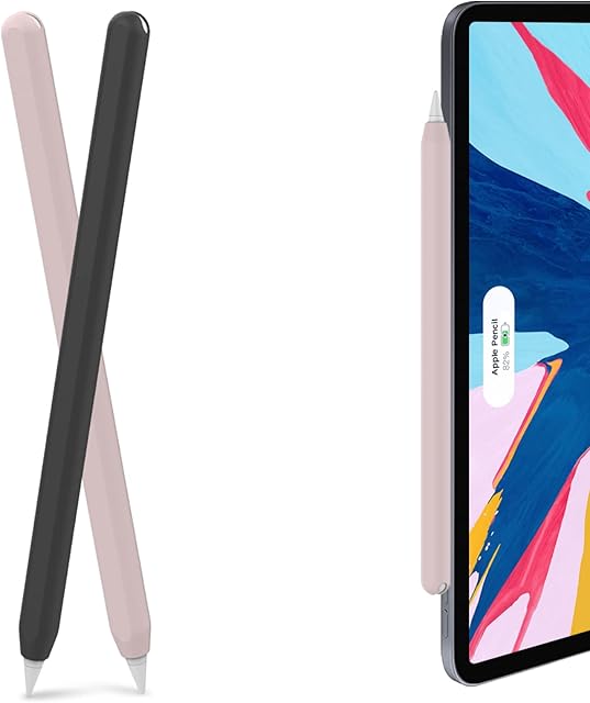 AHASTYLE Apple Pencil Cover Silicone 2 Packs - Apple Pencil Holder Ultra Thin Apple Pencil Case Compatible with Apple Pencil 2nd Generation (2 Pack, Black & Pink)