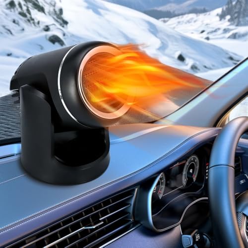12V 150W Portable Car Heater with Quick-Start Heating, 360-Degree Rotary Defroster and Fast...