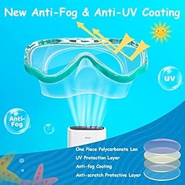 Vvinca Kids-Goggles with Nose Cover, Diving Mask Elastic Fabric Strap Anti Fog Anti Shattered Lens for Kids Swim Goggles 3-14