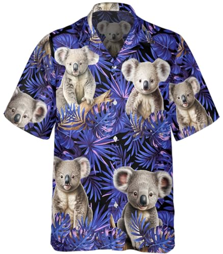 Koala Hawaiian Shirt for Men Funny - Hawaiian Shirts Short Sleeve - Mens Button Down Shirt Gifts for Animal Lovers