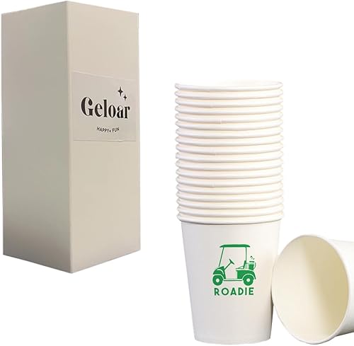 Vasos de fiesta de golf, paquete de 20 vasos de papel desechables con temática Roadie de 9 onzas para torneos, eventos de club, salidas, eventos