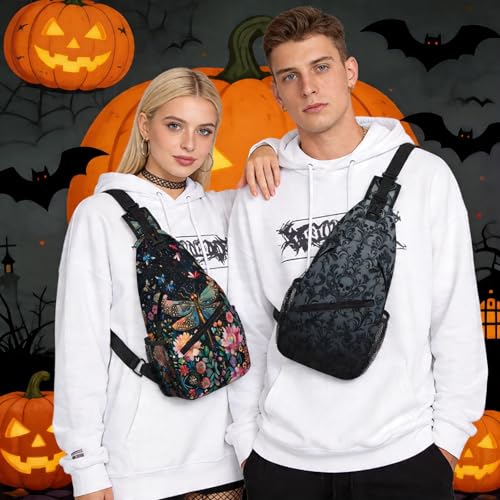 Image of Halloween Gothic Skull Crossbody Bag Sling Bag Backpack Chest Bags Shoulder Bag for Women Men