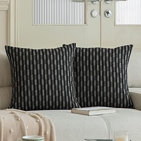 Kevin Textile Black Square Pillow Covers 20 x 20 Boho Woven Texture Farmhouse Linen Pillow Covers for Sofa Couch Living Room Bedroom Farmhouse Décor for The Home Housewarming Gifts Cover
