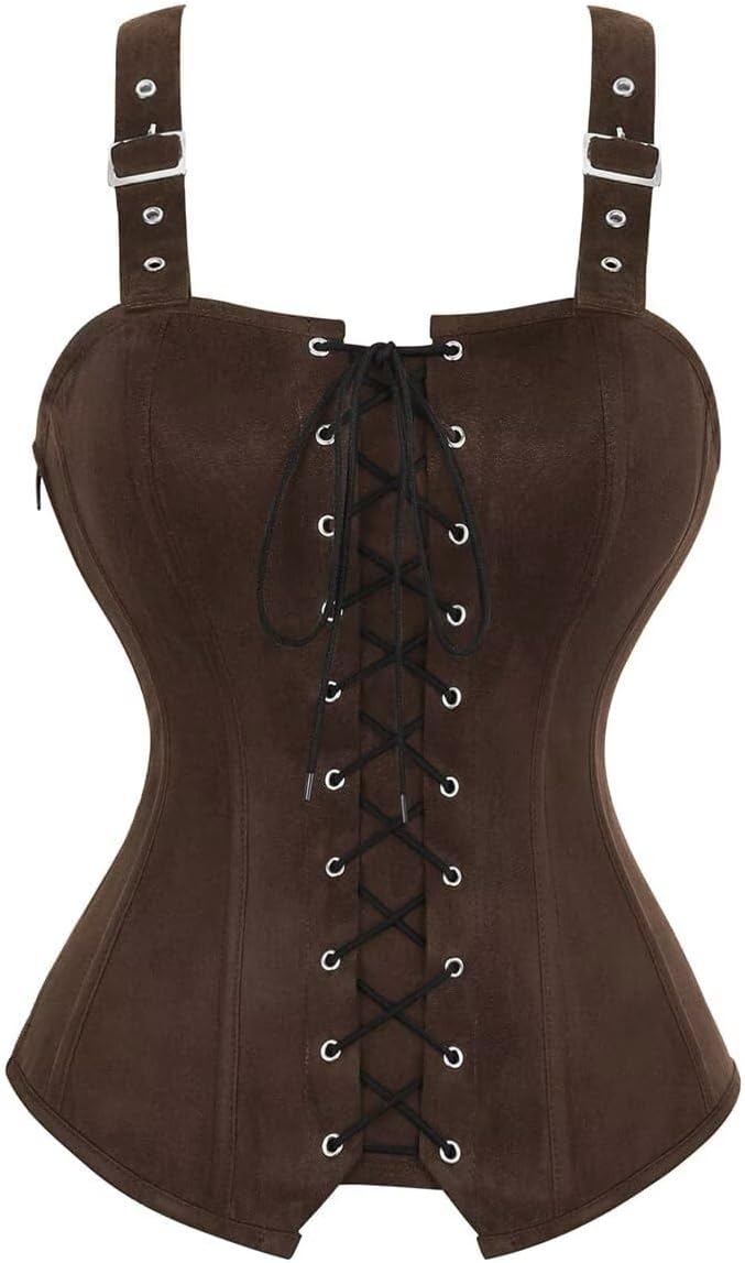 Corset Top for Women Faux Suede Renaissance Lace-Up Front Halloween Cosplay Medieval Costume