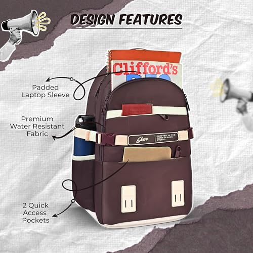 Image of Gear Elegant 19 inch /35L Large Water Resistant School Bag | Casual Backpack | Daypack | Travel Backpack | Kids Bag for Boys /Girls (Brown - Cream)