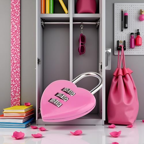Image of 1PC Pink Love Heart Shape Combination Padlock for Girls Women, Mini 3-Digit Password Resettable Code Locker Lock for School Pink Lock for Locker Hardware Padlocks and Hasps Combination Locks