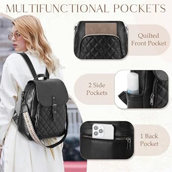 Chase Chic Damesrugzak, Veganistische Lederen Rugzak, Anti-Diefstal, Rugzak voor Dames, Modieuze Schouderhandtas voor Dagelijks Reizen, Zwart