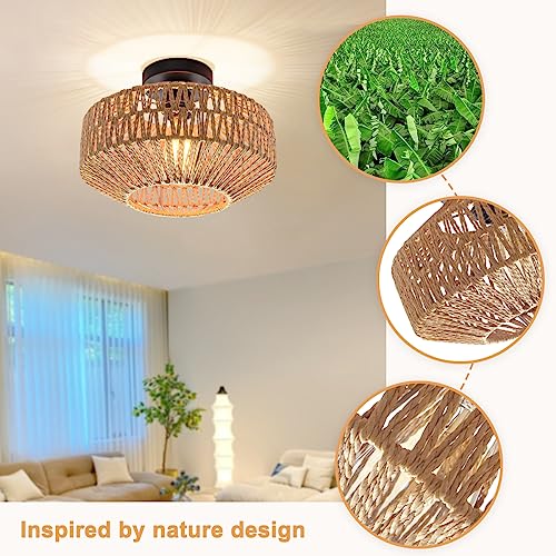 Mlihove Boho Rattan Light Fixtures - Semi Flush Mount with Hand-Woven Shade for Bedroom, Kitchen, Livingroom Entryway by Mlihove - Image 5