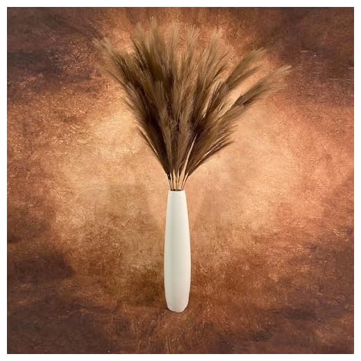 6 Pcs Artificial Pampas Grass Large, 47"/120cm Fake Faux Artificial Pampas Grass Decor Tall Stems, Fluffy Pompous Pompass Branch Floor Vase Filler for Home Kitchen Decor Boho Decor Wedding-Brown