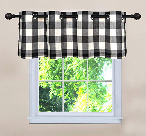Creativesfun Farmhouse Faux Linen Look Buffalo Plaid Grommet Window Valance (Black & Cream, Valance 丨W53 X L18-Inch) #TOP1
