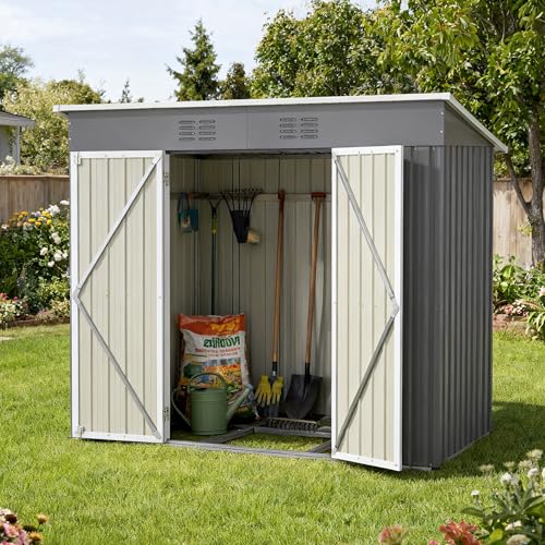FammyLoft Gartenhaus Metall, Garten Geräteschuppen Metall, Gerätehaus, Gartenschrank Wasserdicht für Outdoor Terrasse, Inkl Metallfundament (Ohne Boden), Grau