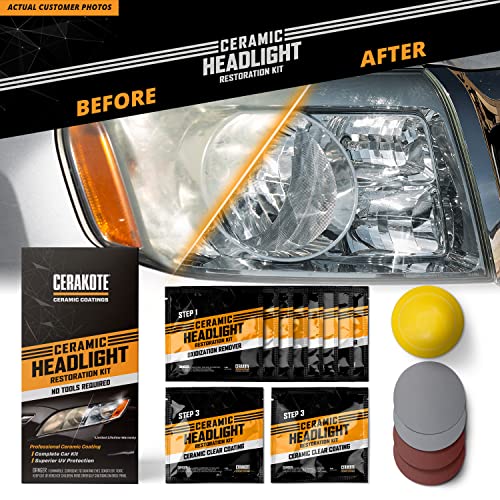 Cerakote Ceramic Headlight Restoration Kit – Guaranteed To Last As Long As You Own Your Vehicle – Brings Headlights Back To Like New Condition - 3 Easy Steps - No Power Tools Required #TOP4
