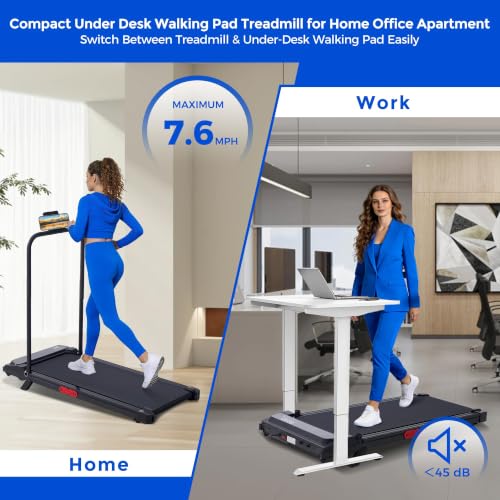 Image of Walking Pad Treadmill with Handle Bar, Portable Small Treadmill for Home