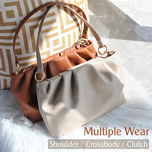 Women Ruched Shoulder Handbag Cloud Pouch Hobo Bag Convertible Clutch Soft Vegan Leather Cross Body Bag (Nude) #TOP3