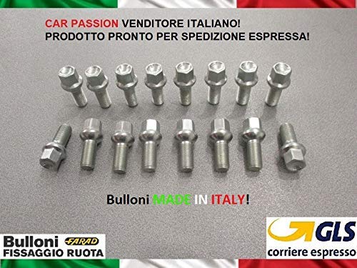 Kit 20 Bulloni Ruota Compatibili Con VOLKSWAGEN GOLF IV V VI VII 4 5 6 7 Fissaggio Ruote Gomme Cerchi In Acciaio e In Lega in Ferro Farad MADE IN ITALY