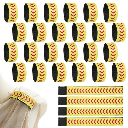 FCKLVMC 28 Pcs 7.4 Inch Softball Shirt Ties for Sleeves Yellow With Red Stitching Shirts Sleeve Holders for Sports Activities Accessories