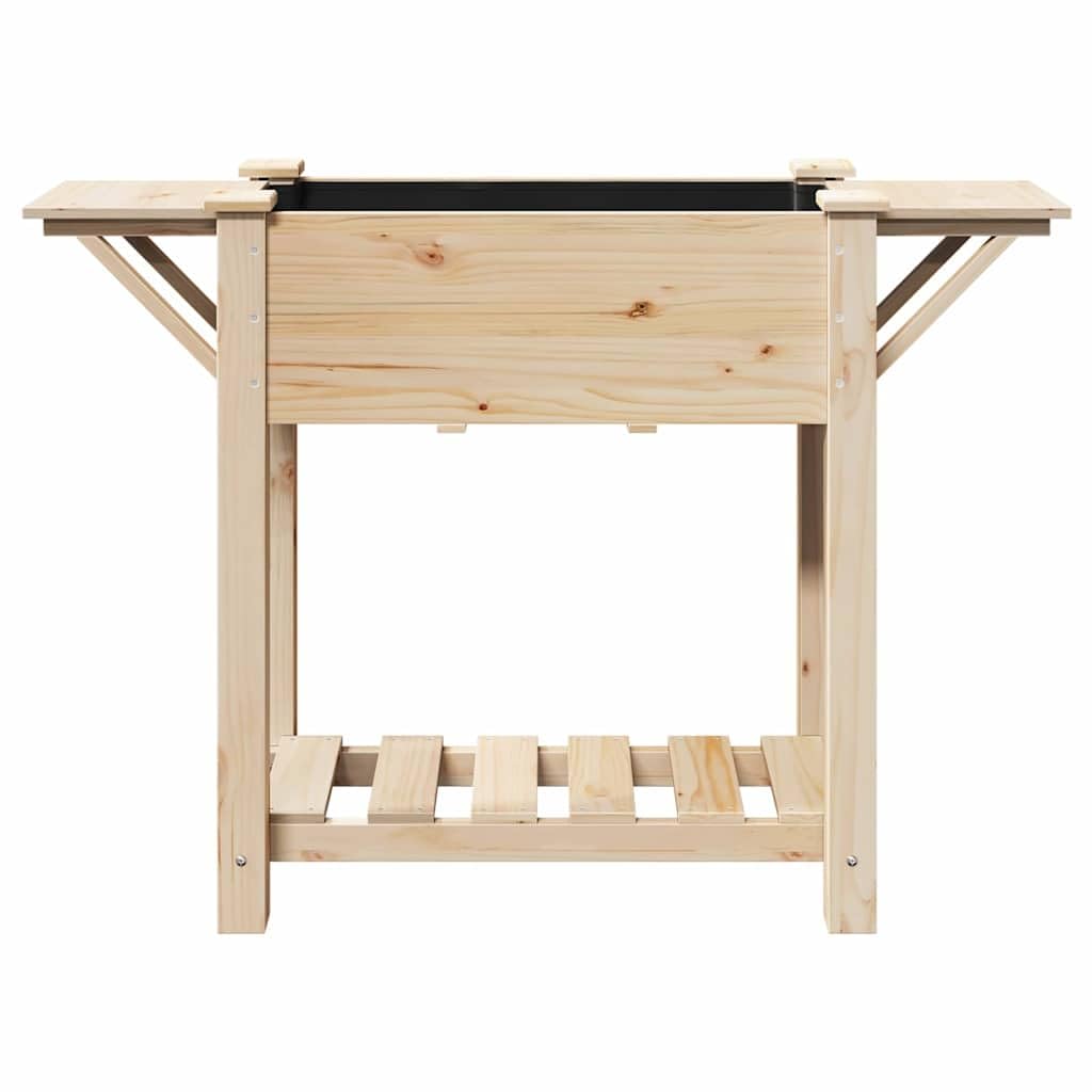 Jardinera de jardín con estante beige 111 x 37 x 76,5 cm de madera de abeto, resistente estante para plantas para patio y jardín, práctico espacio de almacenamiento para herramientas, diseño