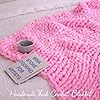 Pink Chunky Knit Throw Blanket, Soft Pink Throw Blanket Hand Knit Throw Blankets for Couch Knitted Throw Yarn Thick Boho Chunky Throws for Bed Sofa Cable Knit Blankets for Women 50x60'' #3