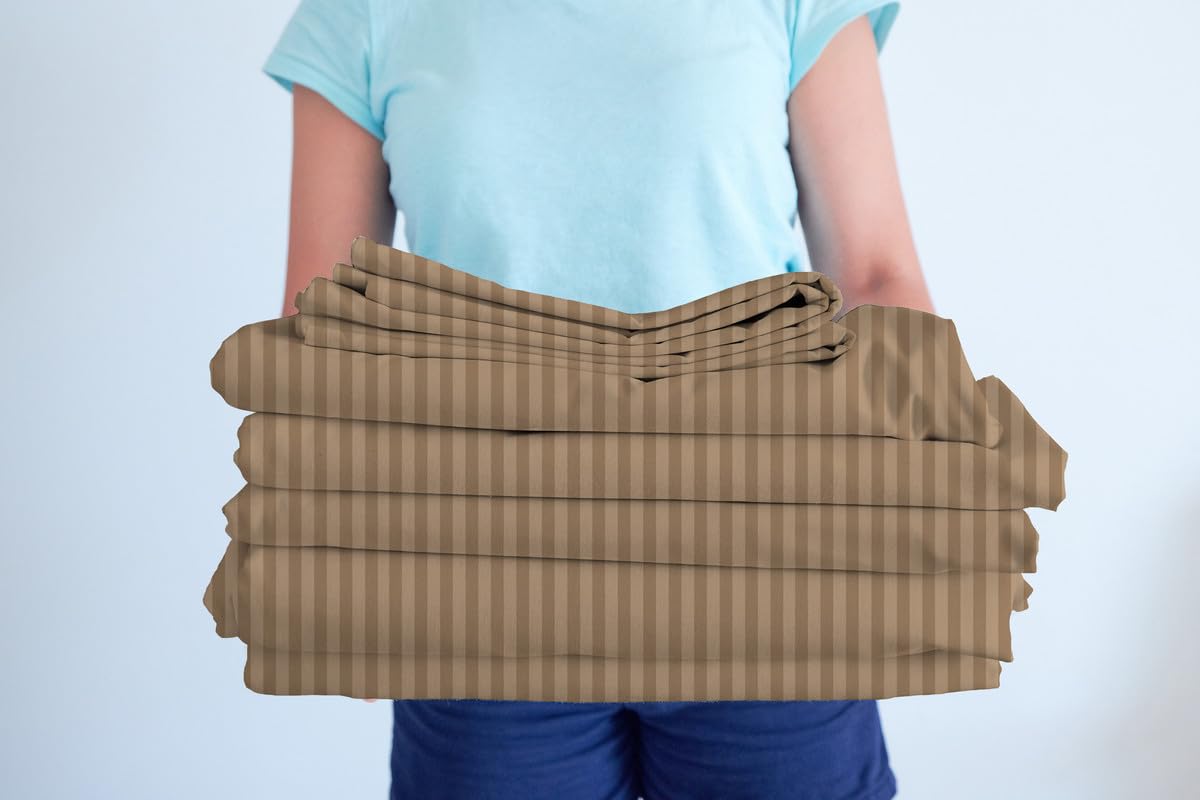 HOMEKART 210 TC Glace Cotton Solid Satin Striped Plain Bedsheet King Size for Double Bed with Two Pillow Covers for Home-Hotels-Guest House-(90 x 90 Inch) Beige