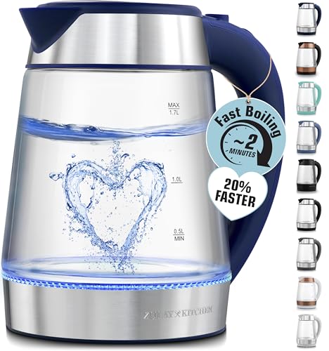 Zulay Kitchen Fast Boiling Electric Water Kettle - 1.7L, 1500W, Auto Shut-Off for Overboil & Boil Dry Protection, Cool-Touch Handle, 360° Base - Rapid Teapot Boiler For Coffee & Tea - Navy