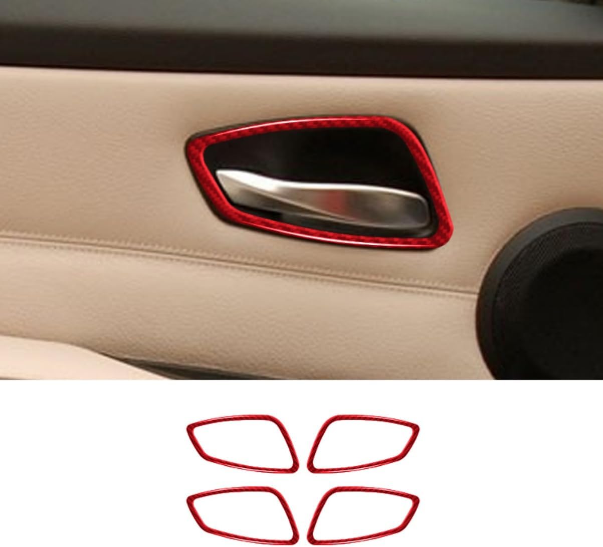 Carbon Fiber Car Interior Accessories Decoration Decal Sticker Trim Compatible with BMW 3 Series E90 2005-2012 (Red Carbon Fiber, Door Handle Cover Kit)
