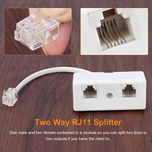 Zwei-Wege-Telefonsteckdosen-Adapter Splitter Kabel RJ11 6P4C Telefonwandadapter und Trenner Stecker auf 2 Buchsen Konverter für Festnetz (weiß, 2 Stück)