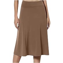 Midi Skirts for Women UK Elasticated Waist Skirts Ladies Pleated A Line Knee Length Jersey Pencil Skirt Casual Summer Swing for Office Work Holiday Skirt