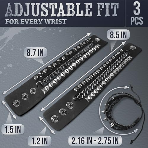 3 Piezas Pulseras de Cuero con Tachuelas Ajustables miniatura 2