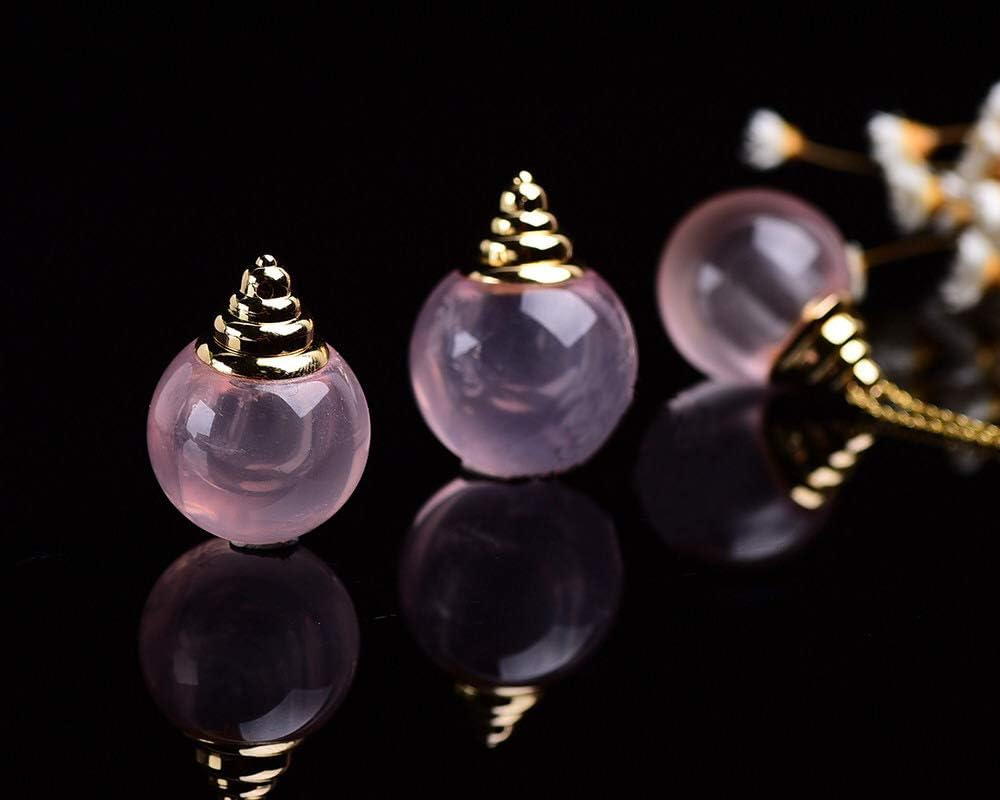 Rose Quartz Crystal Healing Necklace Aromatherapy Essential Oil Diffuser Natural Quartz Perfume Serum Bottle Pendant Necklace Bead with Chain Jewelry Making Gifts for Women (Rose Quartz Round Bead)