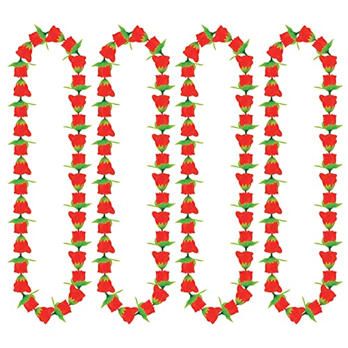Beistle 4 Piece Fabric Rose Leis For Derby Day Party Luau Theme Hawaiian Tropical Floral Necklaces Hula Girl Accessories, Adult Size