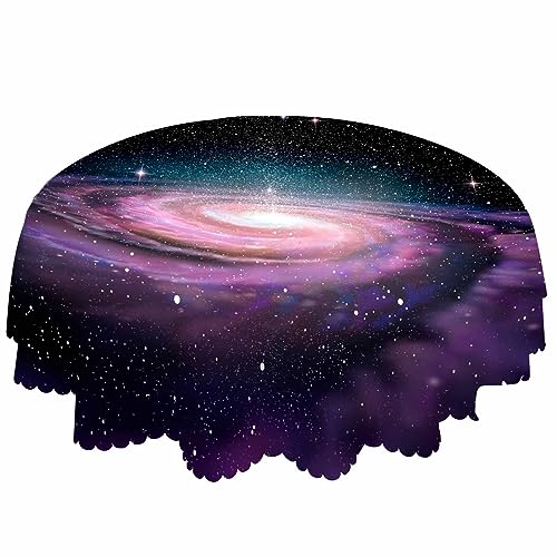 AOYEGO Purple Spiral Galaxy Round Tablecloth 60 Inch Universe Stars Shine Beautiful Glow in Dark Dreamlike Nebula Table Cloth Polyester Tablecloths for Home Decor, Parties, Picnic