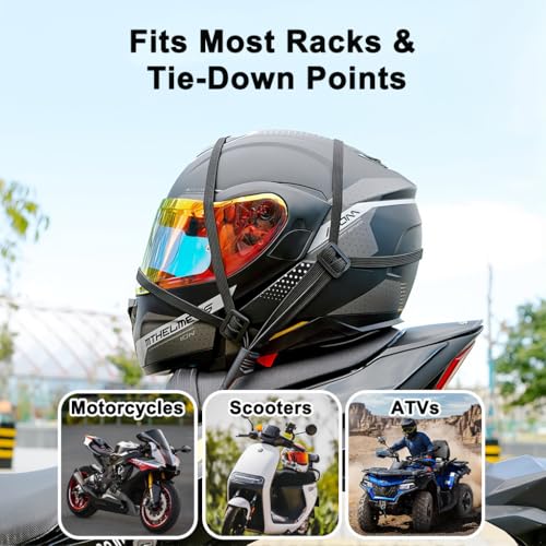 Image of STHIRA 2Pcs Adjustable Motorcycle Luggage Straps 90cm Elastic Bungee Tie Down Cords with Secure Hooks, Stretch Cargo Fastening Straps for Motorcycles, Scooters, Camping Gear, Bike Racks, Travel Bags
