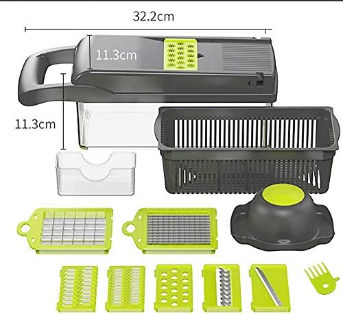 Alrens Vegetable Chopper, Mandoline Vegetable Slicer 12 in 1 Vegetable Chopper Manual, Cheese Slicer Onion Chopper Dicer with 7 Replaceable Stainless Steel Food Chopper for Cutting Fruits & Veg